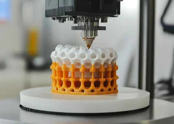 An FDM 3D printer building a part from extruded thermoplastic filament at UltraTec 3D